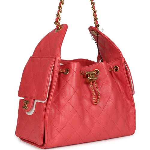 Chanel Small 25 Hobo Bag Coral Pink Caviar Antique Gold Hardware