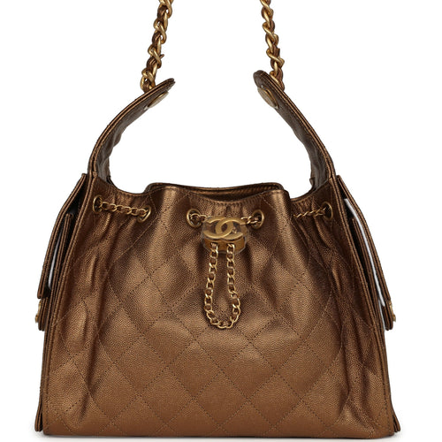 Chanel Small 25 Hobo Bag Metallic Metallic Bronze Caviar Light Gold Hardware