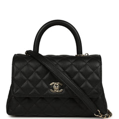 Chanel Mini Coco Top Handle Flap Bag Shiny Caviar Light Gold Hardware