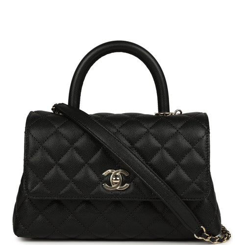 Chanel Small Coco Top Handle Flap Bag Shiny Caviar Light Gold Hardware