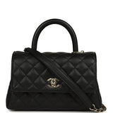 Chanel Mini Coco Top Handle Flap Bag Shiny Caviar Light Gold Hardware