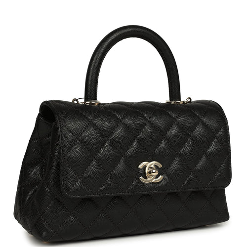 Chanel Small Coco Top Handle Flap Bag Shiny Caviar Light Gold Hardware