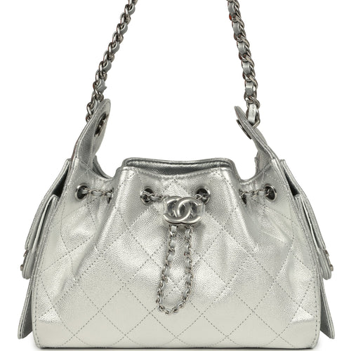 Chanel Mini 25 Hobo Bag Metallic Silver Caviar Silver Hardware
