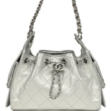 Chanel Mini 25 Hobo Bag Metallic Silver Caviar Silver Hardware