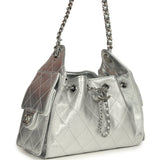 Chanel Mini 25 Hobo Bag Metallic Silver Caviar Silver Hardware