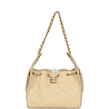 Chanel Small 25 Hobo Bag Light Beige Caviar Antique Gold Hardware