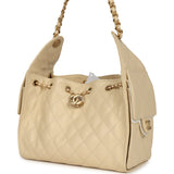 Chanel Small 25 Hobo Bag Light Beige Caviar Antique Gold Hardware