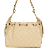 Chanel Small 25 Hobo Bag Light Beige Caviar Antique Gold Hardware
