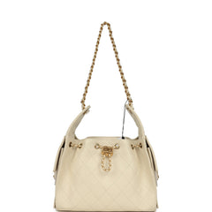 Chanel Small 25 Hobo Bag Light Beige Caviar Antique Gold Hardware