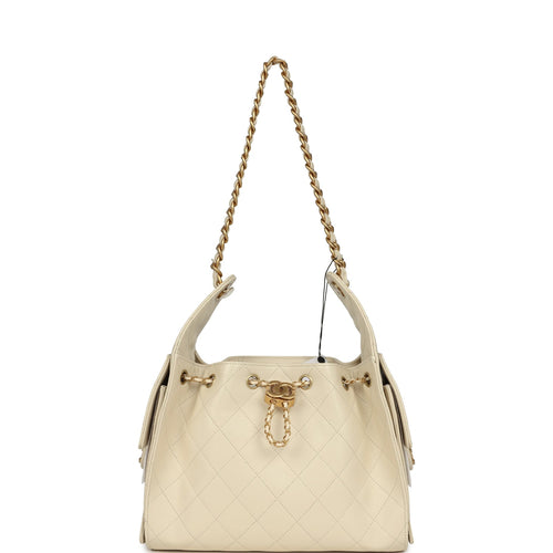 Chanel Small 25 Hobo Bag Light Beige Caviar Antique Gold Hardware