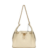 Chanel Small 25 Hobo Bag Light Beige Caviar Antique Gold Hardware