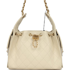 Chanel Small 25 Hobo Bag Light Beige Caviar Antique Gold Hardware