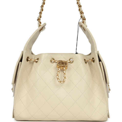 Chanel Small 25 Hobo Bag Light Beige Caviar Antique Gold Hardware