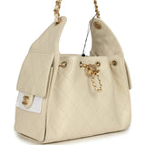 Chanel Small 25 Hobo Bag Light Beige Caviar Antique Gold Hardware