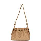 Chanel Mini 25 Hobo Bag Beige Caviar Antique Gold Hardware