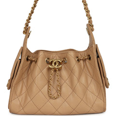 Chanel Mini 25 Hobo Bag Beige Caviar Antique Gold Hardware