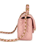 Chanel Mini Rectangular Flap Bag with CC Top Handle Pink Shiny Caviar Antique Gold Hardware