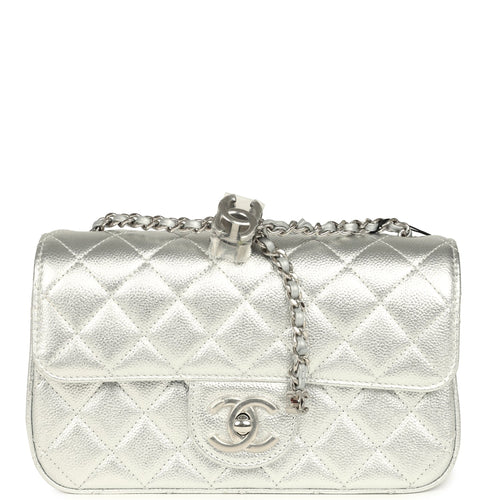 Chanel Mini CC Crush Flap Bag Silver Metallic Caviar Silver Hardware