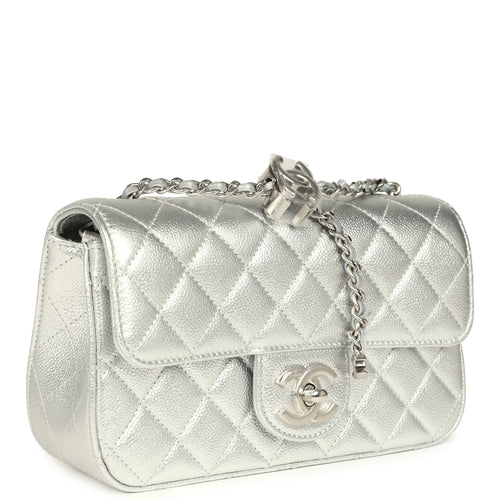 Chanel Mini CC Crush Flap Bag Silver Metallic Caviar Silver Hardware