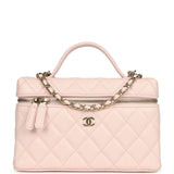 Chanel Top Handle Long Vanity Case with Chain Light Pink Shiny Caviar Light Gold Hardware