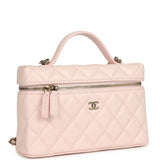 Chanel Top Handle Long Vanity Case with Chain Light Pink Shiny Caviar Light Gold Hardware