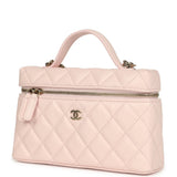 Chanel Top Handle Long Vanity Case with Chain Light Pink Shiny Caviar Light Gold Hardware