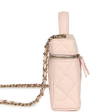 Chanel Top Handle Long Vanity Case with Chain Light Pink Shiny Caviar Light Gold Hardware