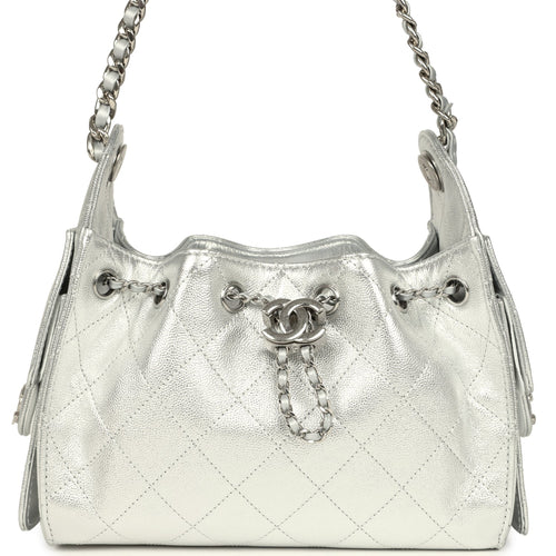 Chanel Mini 25 Hobo Bag Metallic Silver Caviar Silver Hardware