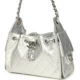 Chanel Mini 25 Hobo Bag Metallic Silver Caviar Silver Hardware