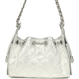 Chanel Mini 25 Hobo Bag Metallic Silver Caviar Silver Hardware