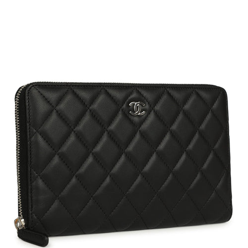 Chanel Classic Organizer Zip Wallet Black Lambskin Silver Hardware