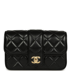 Chanel Mini Tab Flap Bag Black Lambskin Gold Hardware