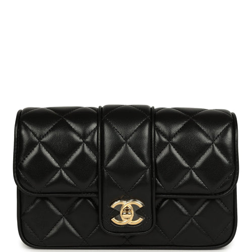 Chanel Mini Tab Flap Bag Black Lambskin Gold Hardware