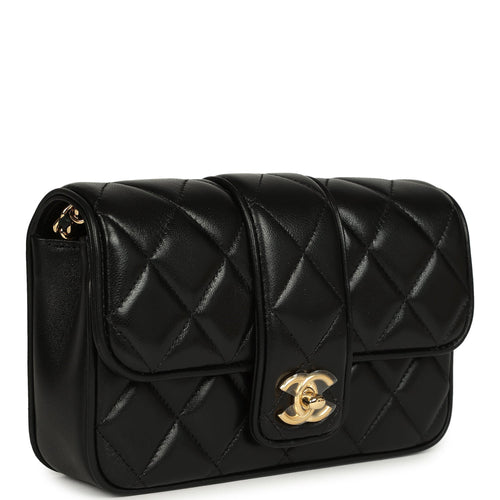 Chanel Mini Tab Flap Bag Black Lambskin Gold Hardware