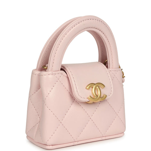 Chanel Nano Kelly Bag Charm Light Pink Shiny Lambskin Brushed Gold Hardware