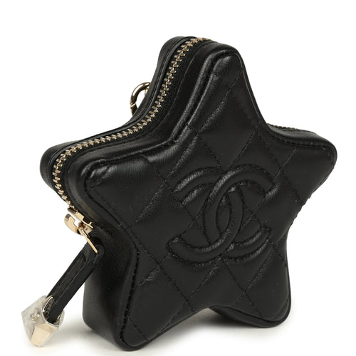 Chanel Mini Star Bag Charm Black Shiny Lambskin Light Gold Hardware