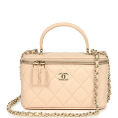 Chanel Small Top Handle Vanity Case Light Beige Lambskin Light Gold Hardware