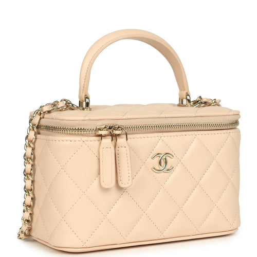 Chanel Small Top Handle Vanity Case Light Beige Lambskin Light Gold Hardware