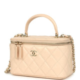 Chanel Small Top Handle Vanity Case Light Beige Lambskin Light Gold Hardware