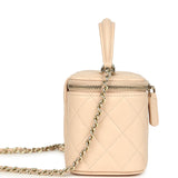 Chanel Small Top Handle Vanity Case Light Beige Lambskin Light Gold Hardware