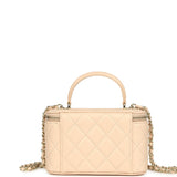 Chanel Small Top Handle Vanity Case Light Beige Lambskin Light Gold Hardware