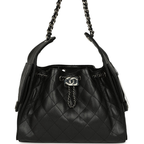 Chanel Small 25 Hobo Bag Black Shiny Caviar Aged Ruthenium Hardware