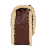 Chanel Large Shearling Flap Bag Dark Brown Lambskin and Beige Shearling Brushed Gold Hardware