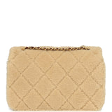 Chanel Large Shearling Flap Bag Dark Brown Lambskin and Beige Shearling Brushed Gold Hardware