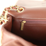Chanel Large Shearling Flap Bag Dark Brown Lambskin and Beige Shearling Brushed Gold Hardware