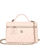 Chanel Top Handle Long Vanity Case with Chain Light Pink Shiny Caviar Light Gold Hardware