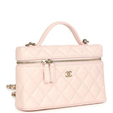 Chanel Top Handle Long Vanity Case with Chain Light Pink Shiny Caviar Light Gold Hardware