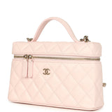 Chanel Top Handle Long Vanity Case with Chain Light Pink Shiny Caviar Light Gold Hardware