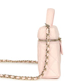 Chanel Top Handle Long Vanity Case with Chain Light Pink Shiny Caviar Light Gold Hardware