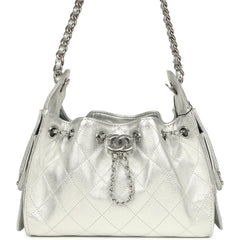 Chanel Mini 25 Hobo Bag Metallic Silver Caviar Silver Hardware